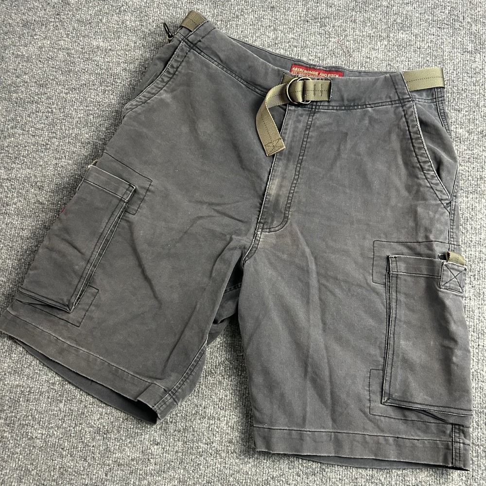 Abercrombie & Fitch Cargo Shorts Mens 32 Gray Canvas Belted Pockets Casual